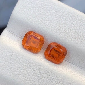 Natural Spessartine Garnet Pair, Cushion Cut, Hand Faceted image 1