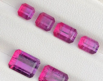 Natural Vivid color Tourmaline Faceted Lot | 6 Pieces, Emerald Cut, Hand Faceted