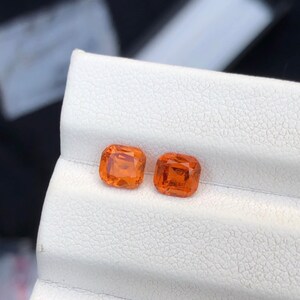 Natural Spessartine Garnet Pair, Cushion Cut, Hand Faceted image 6