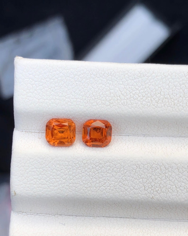 Natural Spessartine Garnet Pair, Cushion Cut, Hand Faceted image 5