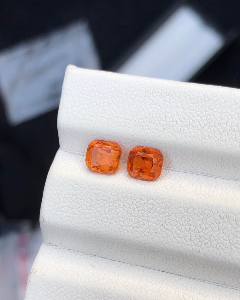 Natural Spessartine Garnet Pair, Cushion Cut, Hand Faceted image 10