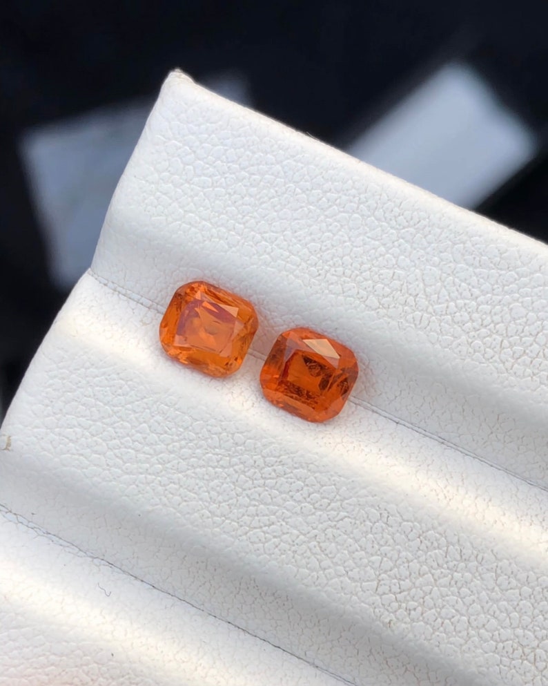 Natural Spessartine Garnet Pair, Cushion Cut, Hand Faceted image 3