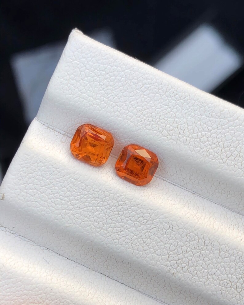 Natural Spessartine Garnet Pair, Cushion Cut, Hand Faceted image 4