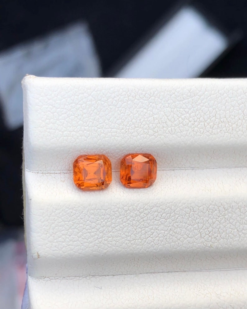 Natural Spessartine Garnet Pair, Cushion Cut, Hand Faceted image 8