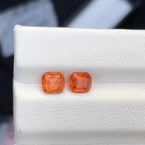 Natural Spessartine Garnet Pair, Cushion Cut, Hand Faceted image 7