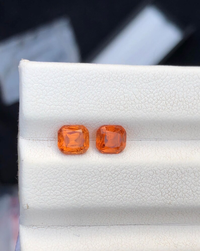 Natural Spessartine Garnet Pair, Cushion Cut, Hand Faceted image 7