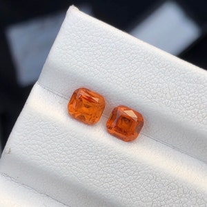 Natural Spessartine Garnet Pair, Cushion Cut, Hand Faceted image 2