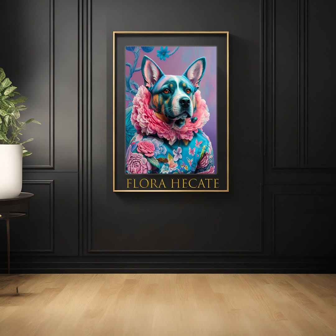 Printable Colorful Dog Wall Art, Botanical Dog Art Print, Colorful Wall
