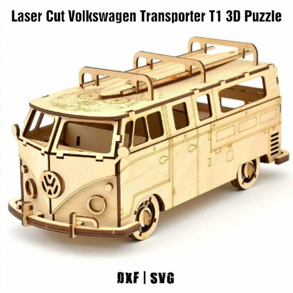 Woswos Car 3D model,  Laser Cut Volkswagen Transporter, Bus Car 3D model puzzle File 3D cdr Dxf vector Cnc files, mothers Day
