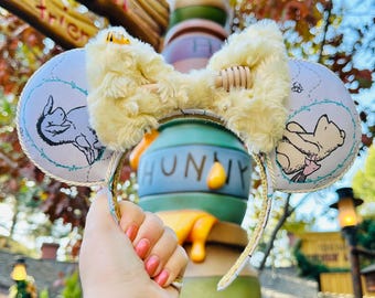 Vintage Classic Winnie the Pooh Inspired Minnie Ears with Fluffy Bow