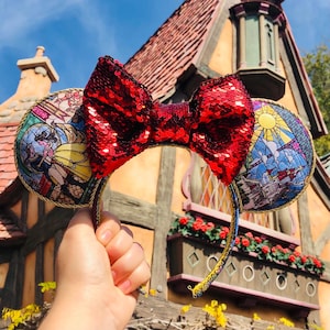 Beauty and the Beast Inspired Minnie Ears with Red Sequins Bow