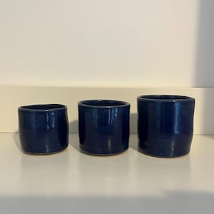 Handmade Blue Ceramic Mini Pots | Egg Cup | Trinket Dish | Match Holder | Small Stoneware Pottery