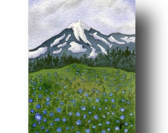 ACEO watercolor Spring Wildflowers original painting PACIFIC NW miniature dollhouse mini mountain landscape