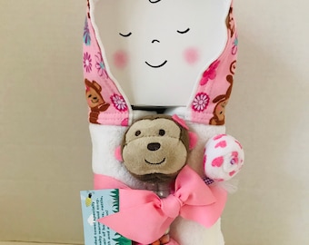 Baby Hooded Towel, Bath Towel Gift Set, Baby Shower Gift, Newborn Bath Towel, Toddler Hooded Towel. Welcome Home Baby Gift, Monkey Rattle