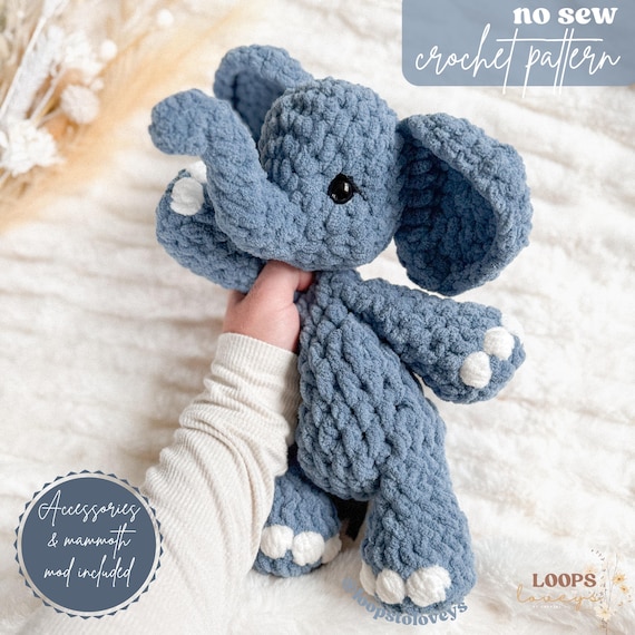 Easton Elephant Snuggler crochet pattern | NO SEW crochet pattern | crochet elephant | amigurumi | crochet pattern | cute crochet pattern