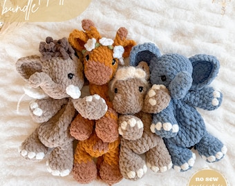 Safari crew crochet pattern bundle | NO SEW crochet pattern | crochet giraffe | amigurumi | crochet hippo | crochet elephant