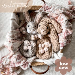 Brynn & Benny the Bunnies crochet pattern | LOW SEW crochet pattern | cute crochet pattern | crochet lovey | bunny crochet pattern |