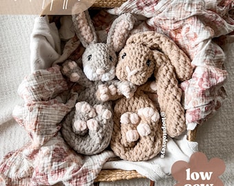 Brynn & Benny the Bunnies crochet pattern | LOW SEW crochet pattern | cute crochet pattern | crochet lovey | bunny crochet pattern |