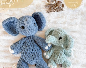 Easton & Emmie Elephant crochet pattern bundle | NO SEW crochet pattern | crochet elephant | amigurumi | crochet pattern | cute crochet