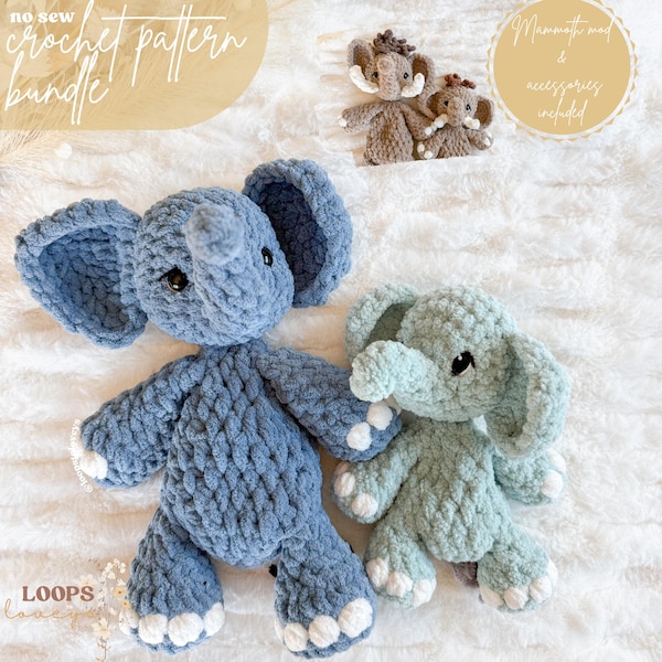 Easton & Emmie Elephant crochet pattern bundle | NO SEW crochet pattern | crochet elephant | amigurumi | crochet pattern | cute crochet