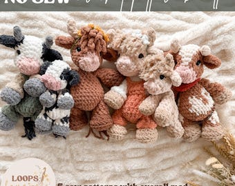 Crochet Cow pattern bundle | NO SEW crochet pattern | crochet cow | amigurumi | crochet highland cow | crochet calf | 5-in-1 pattern bundle