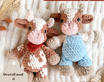 Cyrus Cow Plushie crochet pattern | NO SEW crochet pattern | crochet cow | amigurumi | crochet Cow plushie | crochet cow in overalls |