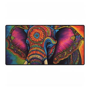 Vibrant Elephant Desk Mat, Colorful Desk Pad for Home Office, Art Mouse Pad, Unique Home Decor, Gift for Animal Lovers