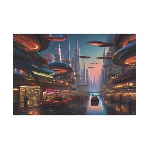 Impresiones, Obra de arte de ciudad de ensueño futurista, Decoración de pared, Póster de paisaje urbano, Impresión digital de ciencia ficción, Ilustración de paisaje urbano moderno