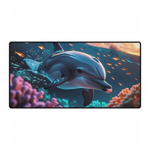 Delfin skrivbordsmatta: Motiverande kontorsdekor, halkfri gummibas