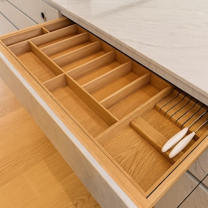 Custom Kitchen Drawer Organizer | Silverware | Baking and more - Made from Solid Ach | Custom-made drawer insert