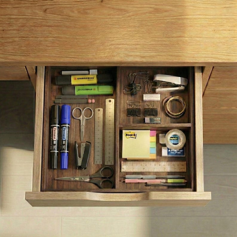 Wooden Desk Drawer Insert, Minimalist Storage Tray, Kitchen Drawer ...