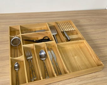 Inserto de cajón ecológico personalizado, divisor de cajón de madera maciza, bloque de cuchillos, organizador de almacenamiento de cocina