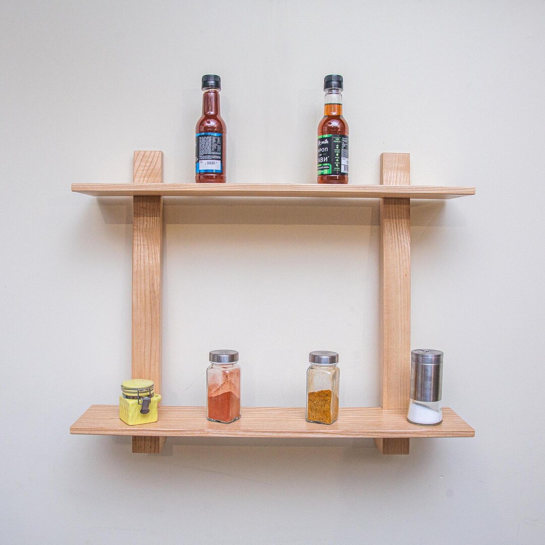 Floating Spice Rack, Live Edge Ash Wood Shelf, Handmade Modern Bathroom ...