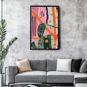 Colorful Abstract Plant Leaves Canvas Wall Art, Preppy Vibrant Floral Pattern Print, Modern Playful Interior, Botanical Poster