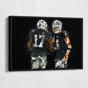 Derek Carr & Davante Adams Canvas Print - Las Vegas Raiders Wall Art, NFL Decor for Home, Man Cave, Football Gift, Framed Poster