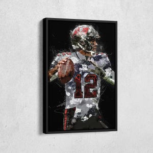Impression sur toile Tom Brady - oeuvre d'art murale des Buccaneers de Tampa Bay, décoration NFL pour la maison et l'homme des cavernes, cadeau de football, affiche encadrée