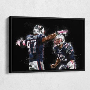 Tom Brady & Rob Gronkowski Canvas Print - New England Patriots Wall Art, NFL Decor for Home, Man Cave, Football Gift, Framed Poster