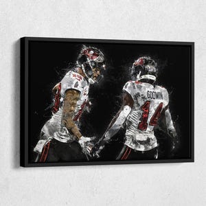 Mike Evans & Chris Godwin Canvas Print - Tampa Bay Buccaneers Wall Art, NFL Decor for Home, Man Cave, Football Gift, Framed Poster