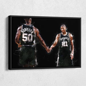 Tim Duncan & David Robinson Canvas Print - San Antonio Spurs Wall Art, NBA Decor for Home, Man Cave, Basketball Gift, Framed Poster