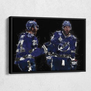 Brayden Point & Nikita Kucherov Canvas Print - Tampa Bay Lightning Wall Art, NHL Decor for Home, Man Cave, Hockey Gift, Framed Poster