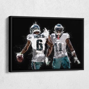 A.J. Brown & DeVonta Smith Canvas Print - Philadelphia Eagles Wall Art, NFL Decor for Home, Man Cave, Football Gift, Framed Poster