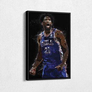 Joel Embiid Canvas Print - Philadelphia 76ers Wall Art, NBA Decor for Home & Man Cave, Basketball Gift, Framed Poster