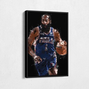 James Harden Canvas Print - Philadelphia 76ers Wall Art, NBA Decor for Home & Man Cave, Basketball Gift, Framed Poster