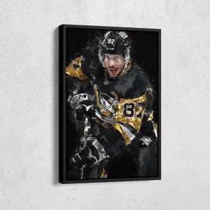 Sidney Crosby Wall Art - Pittsburgh Penguins NHL Superstar Canvas Print, Sports Decor for Home & Man Cave, Framed Poster Gift