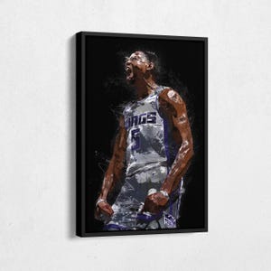 De&#39;Aaron Fox Canvas Print - Sacramento Kings Wall Art, NBA Decor for Home & Man Cave, Basketball Gift, Framed Poster