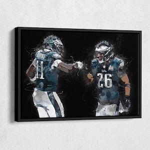 A.J. Brown & Saquon Barkley Canvas Print – Philadelphia Eagles NFL Wall Art, Football Decor for Home, Man Cave, Sports Gift, Framed Poster