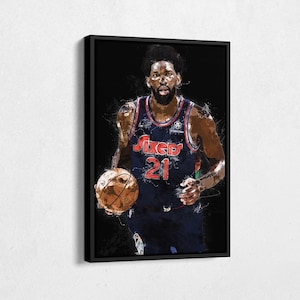 Joel Embiid Canvas Print - Philadelphia 76ers Superstar Wall Art, NBA Decor for Home & Office, Basketball Gift, Framed Poster