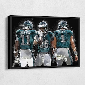 Jalen Hurts, A.J. Brown & Saquon Barkley Canvas Print – Philadelphia Eagles NFL Wall Art, Football Decor for Home, Man Cave, Gift, Poster