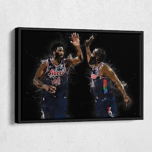 James Harden & Joel Embiid Canvas Print - Philadelphia 76ers Wall Art, NBA Decor for Home, Man Cave, Basketball Gift, Framed Poster