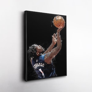 Anthony Edwards Wall Art – Minnesota Timberwolves Canvas Print, NBA Basketball Decor, Framed Poster Gift for Fan Room, Man Cave, or Office